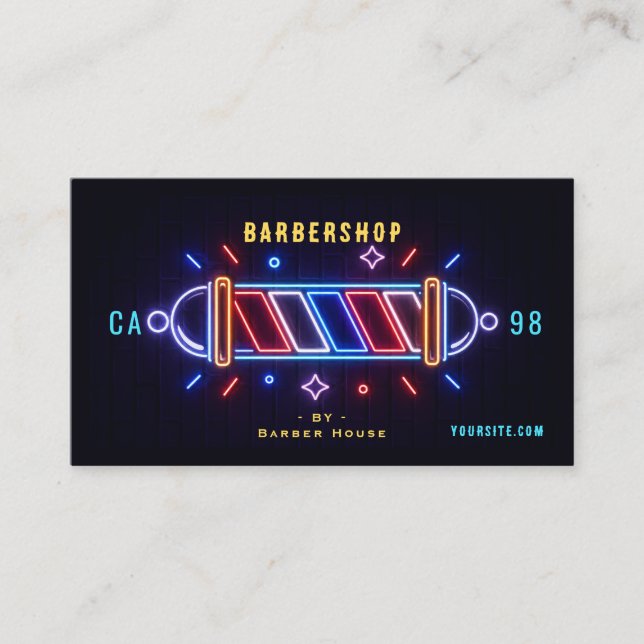 Neon Barber Pole Barber Business Card (Front)