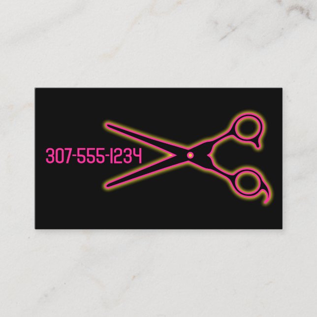 Neon barber scissors hair stylist beauty salon business card (Front)