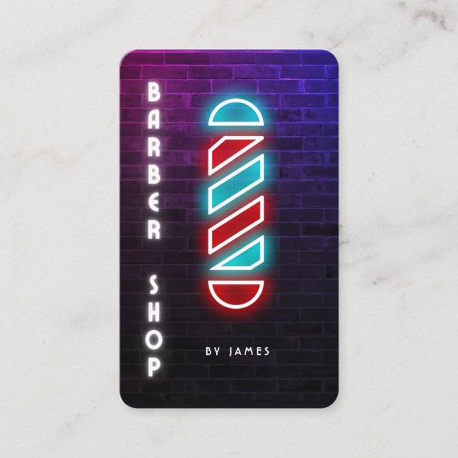 Neon Barber's Pole Barbershop  Business Card (Front)