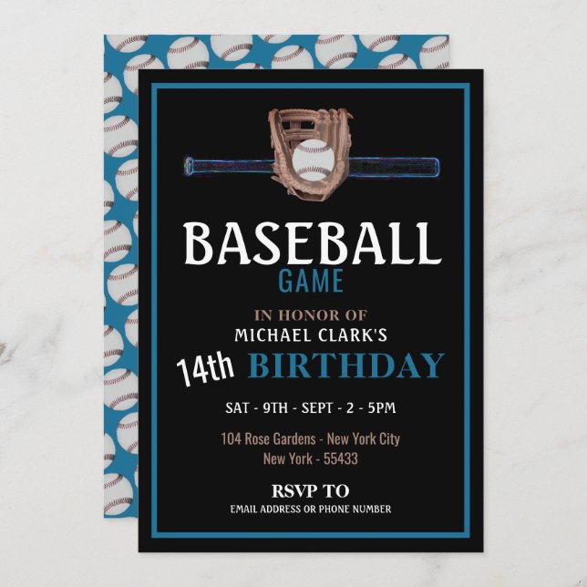 Neon Baseball Bat, Baseball Game Birthday Party Invitation (Front/Back)