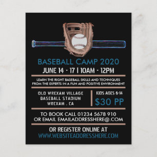 Neon Baseball Bat & Gear, Baseball Camp Advert Flyer