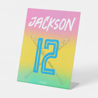 Neon Baseball Colorful Sport Birthday Party Custom Pedestal Sign