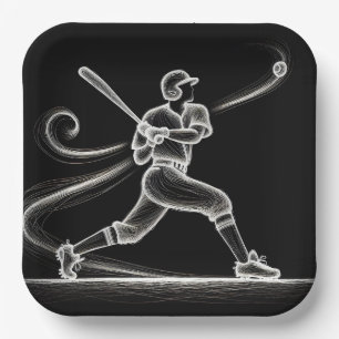 Neon Baseball Player Swinging A Bat Paper Plate