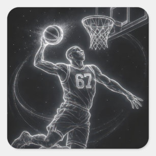 Neon Basketball Player Number 67 Square Sticker