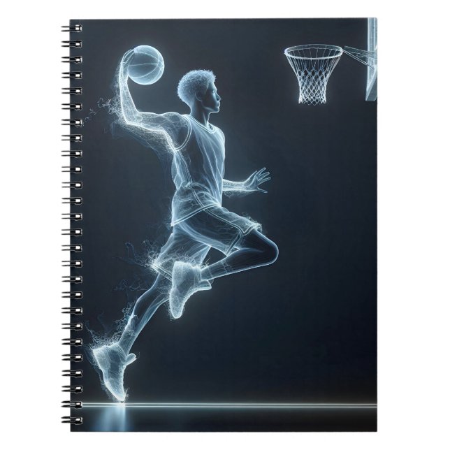 Neon Basketball Player With Light Trails Notebook (Front)