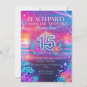 Neon Beach Party 15th Birthday Invitation