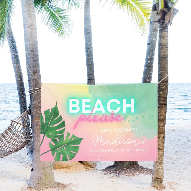 Neon Beach Please Bachelorette Pink Gradient Banner (Creator Uploaded)