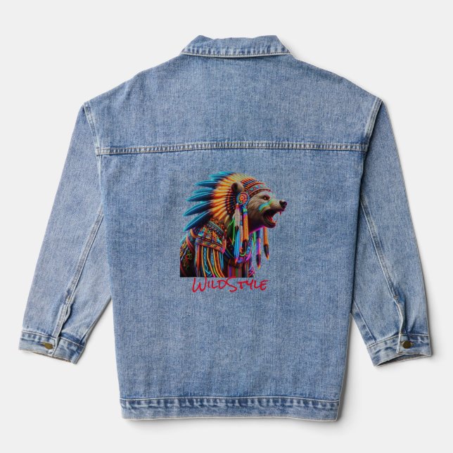 Neon Bear Chief  WildStyle T-Shirt Denim Jacket (Back)