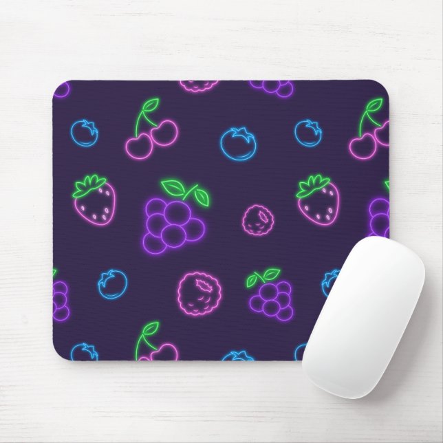Neon Berry Pattern Mouse Pad (With Mouse)