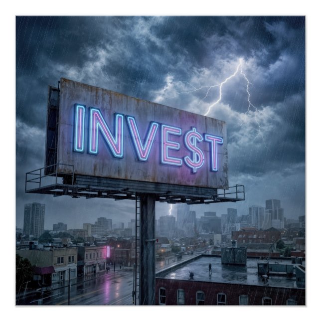 Neon Billboard with INVEST Text Poster (Front)