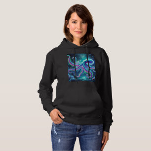 Neon Bioluminescent Octopus Hoodie T-Shirt Design.