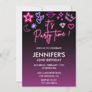 Neon birthday 42nd birthday Black Pink  Invitation