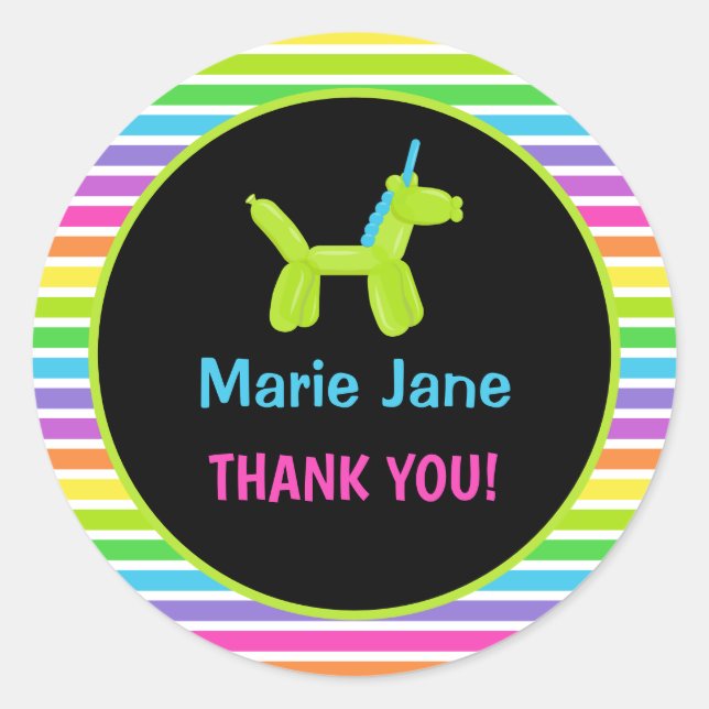 NEON BIRTHDAY ANIMALS BALLOONS CLASSIC ROUND STICKER (Front)