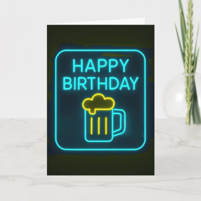 Neon Birthday Beer Sign  Card (Front)