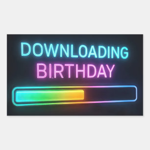 Neon Birthday Computer Downloading Bar Rectangular Sticker