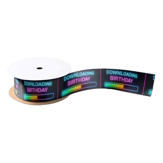 Neon Birthday Computer Downloading Bar Satin Ribbon (Spool)