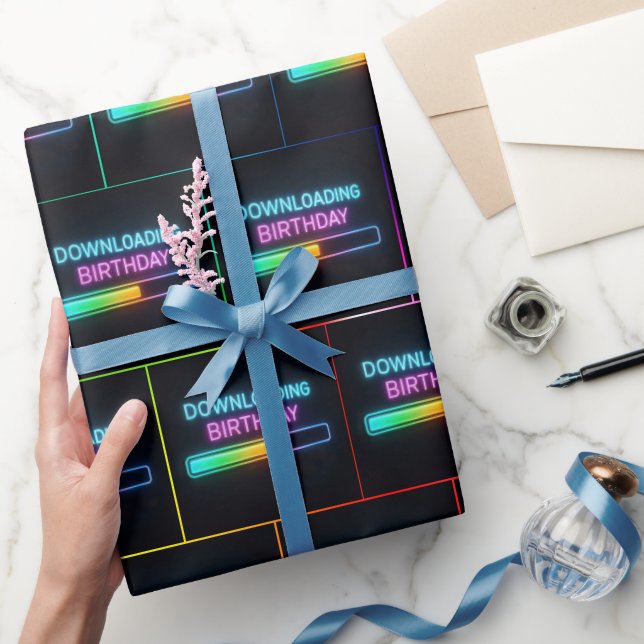 Neon Birthday Computer Downloading Bar Wrapping Paper (Gifting)