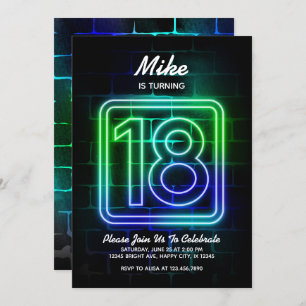 Neon Birthday invitation for Boy 18th Birthday