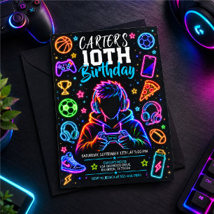 Neon birthday invitation for gamers