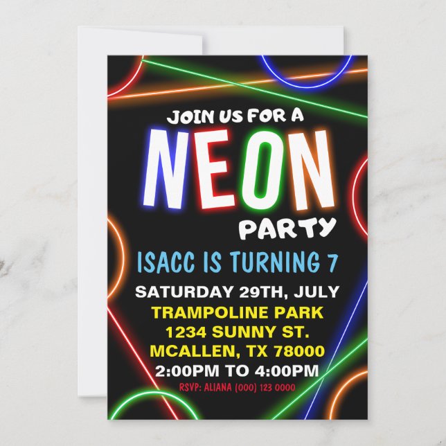 Neon Birthday Party Invitation (Front)