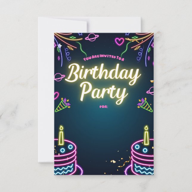 Neon Birthday Party Invitations Customisable (Front)