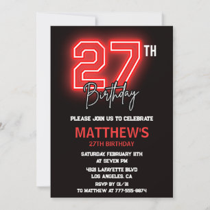 Neon Black 27th birthday invitation Men birthday