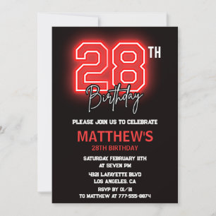 Neon Black 28th birthday invitation Men birthday