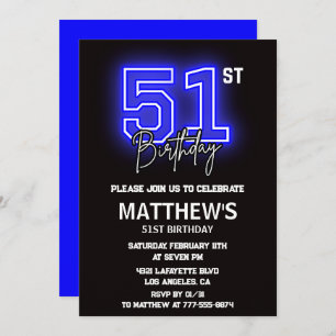 Neon Black 51st birthday invitations Men Sport