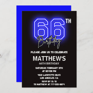 Neon Black 66th birthday invitations Men Sport