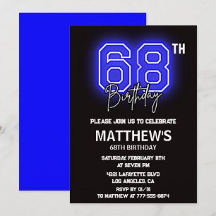 Neon Black 68th birthday invitations Men Sport