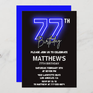 Neon Black 77th birthday invitations Men Sport