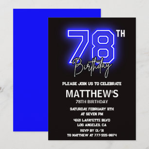Neon Black 78th birthday invitations Men Sport