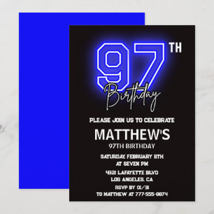 Neon Black 97th birthday invitations Men Sport