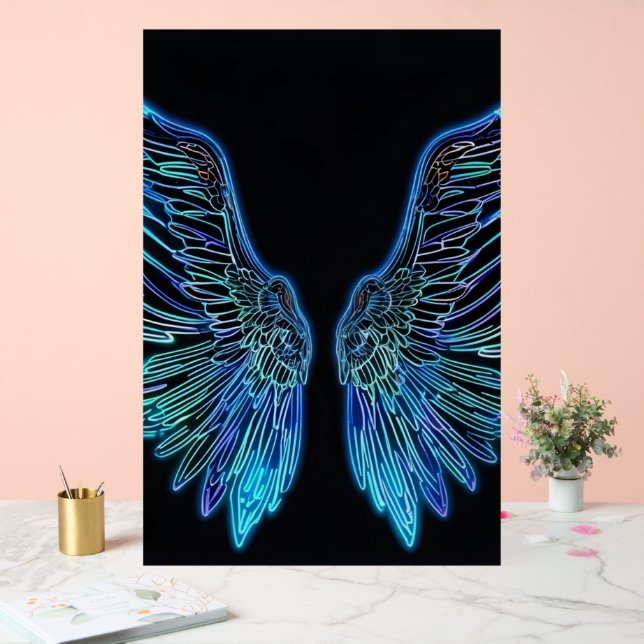 Neon Black and Blue Angle Wings Acrylic Sign (Wedding)