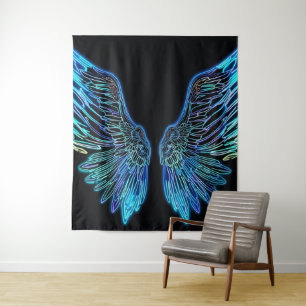 Neon Black and Blue Angle Wings Tapestry