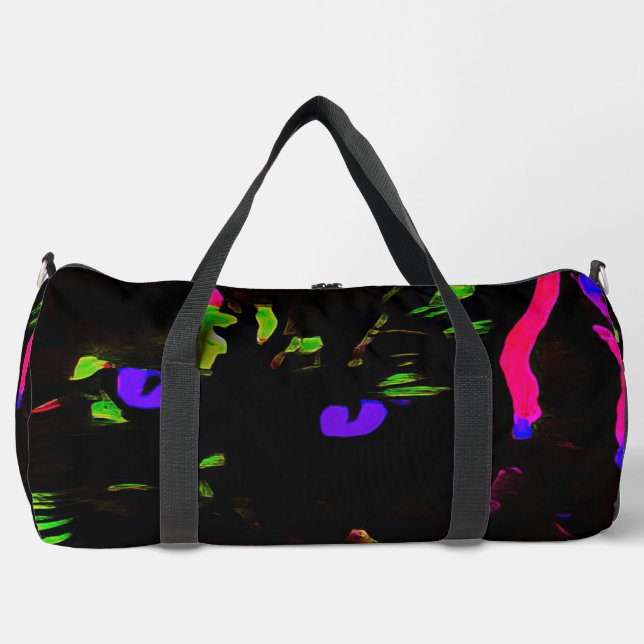 Neon Black Cat with Glowing Eyes Duffle Bag (Front)