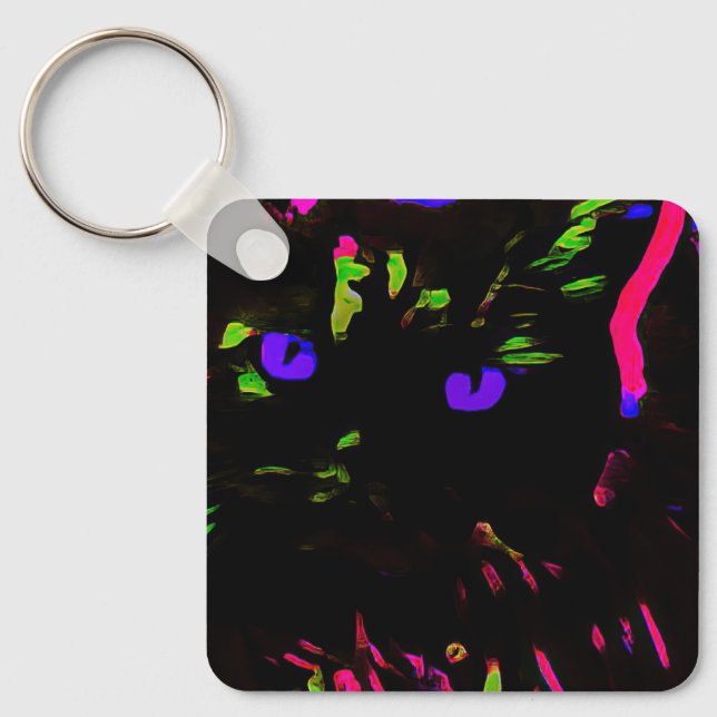 Neon Black Cat with Glowing Eyes Key Ring (Front)