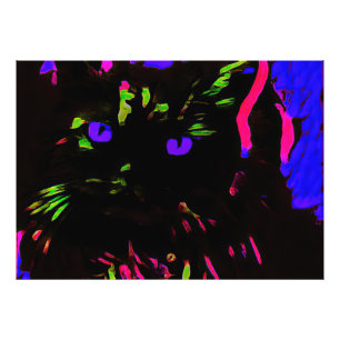 Neon Black Cat with Glowing Eyes Photo Print