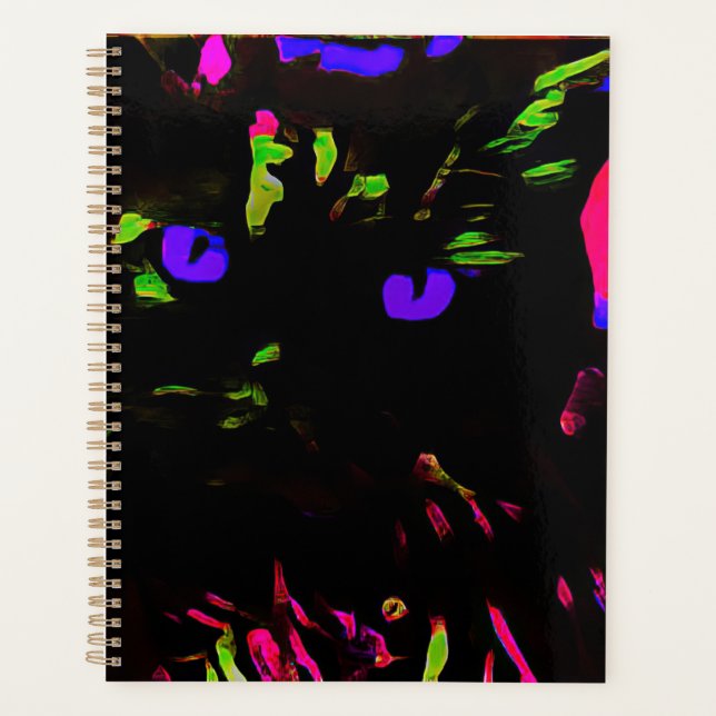 Neon Black Cat with Glowing Eyes Planner (Front)