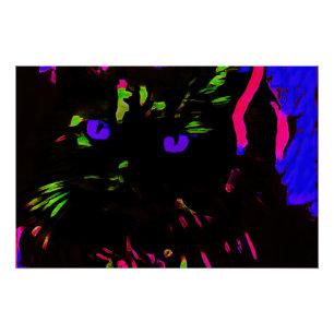 Neon Black Cat with Glowing Eyes Poster