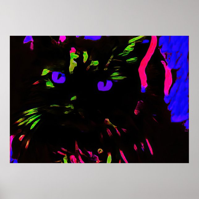 Neon Black Cat with Glowing Eyes Poster (Front)