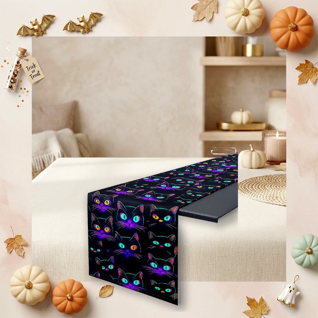 Neon Black Glowing Cat Short Table Runner (Creator Uploaded)