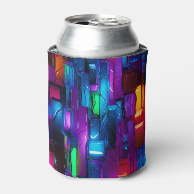 Neon Blacklight Abstract Stained Glass Can Cooler (Can Front)