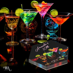 Neon Blacklight Adult Cocktail Birthday Paper Coaster