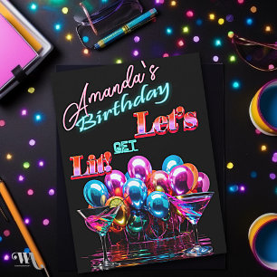 Neon Blacklight Balloons Cocktail Birthday Invitation