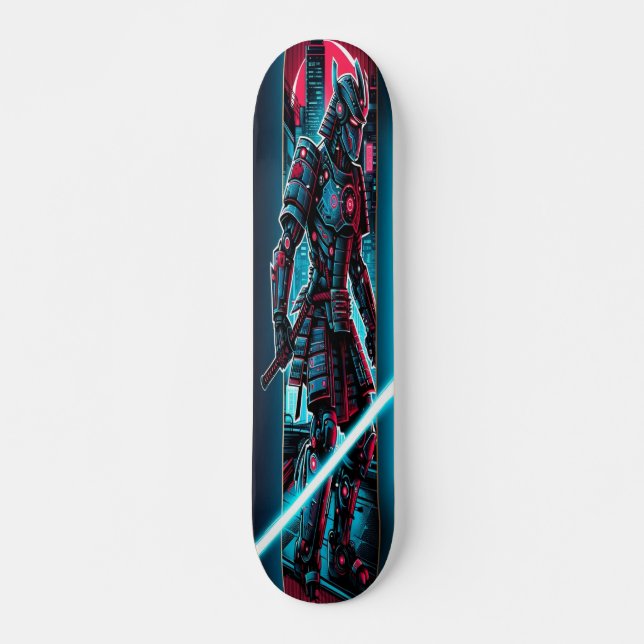 "Neon Blade Warrior: Cyberpunk Samurai Skateboard (Front)