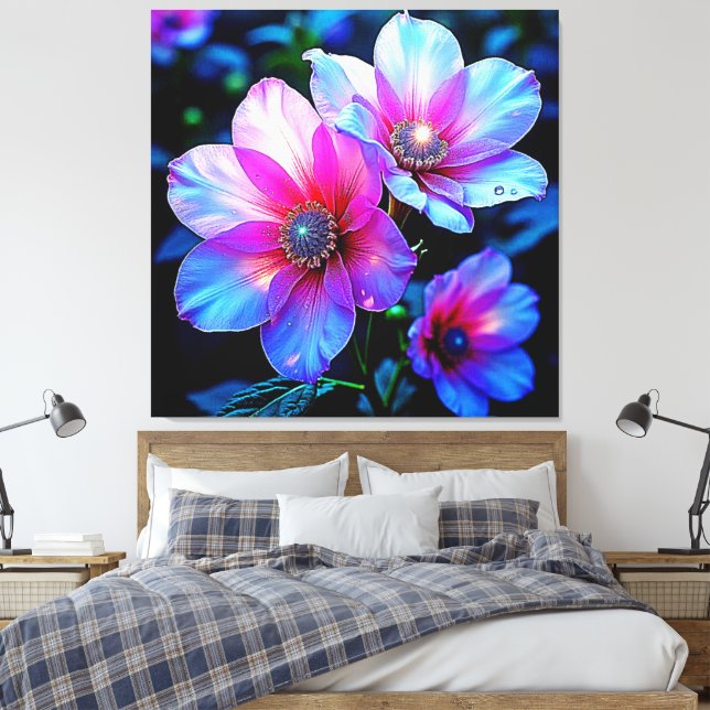 Neon Bloom Flower Magic Glow Design Canvas Print (Insitu(Bedroom))