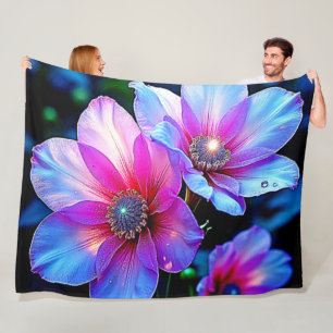 Neon Bloom Flower Magic Glow Design Fleece Blanket