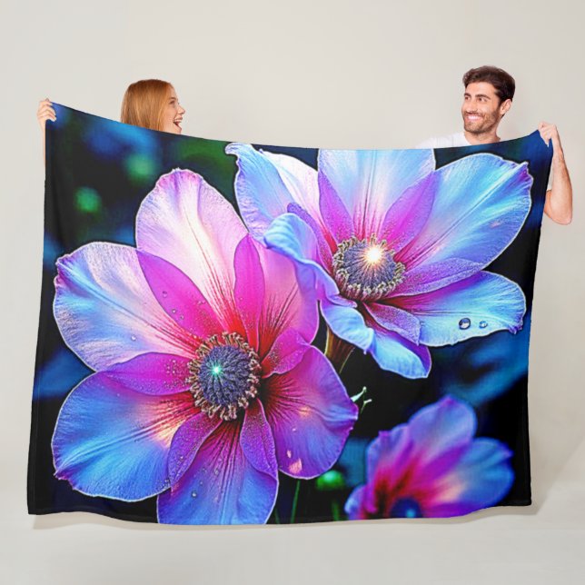 Neon Bloom Flower Magic Glow Design Fleece Blanket (In Situ)