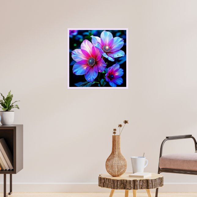 Neon Bloom Flower Magic Glow Design Poster (Living Room 3)